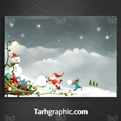 دانلود تصویر لایه باز نقاشی برف و بابانوئل