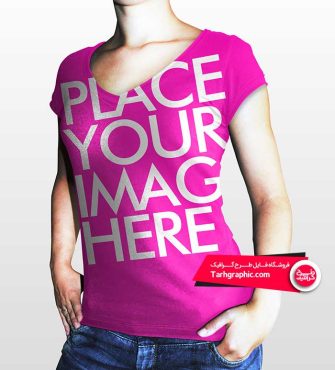 موکاپ لوگو ، متن و تصویر روی تیشرت و لباس زنانه