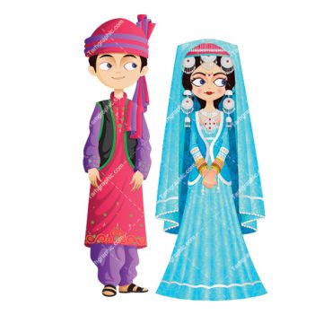 طرح کارتونی وکتور عروس و داماد با لباس محلی