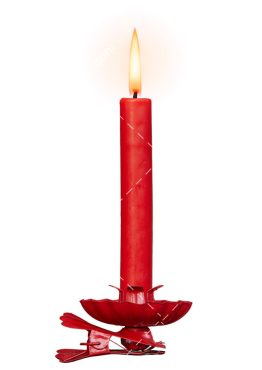 عکس دوربری شمع روشن و جا شمعی قرمز